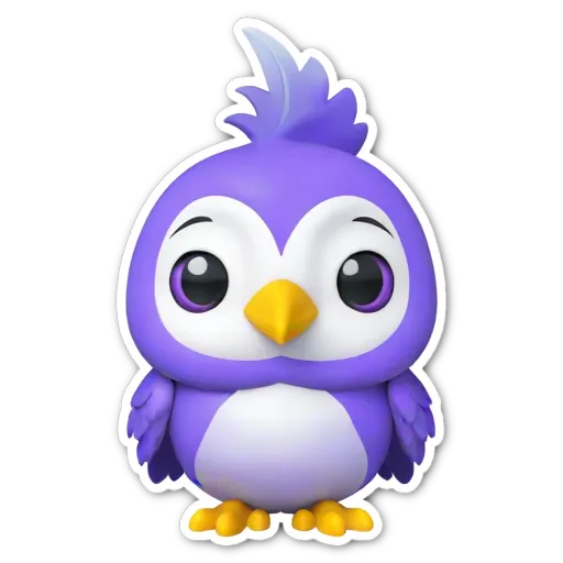 A purple bird sticker on a black background.