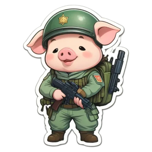 A cartoon picture of a pig with a gun.