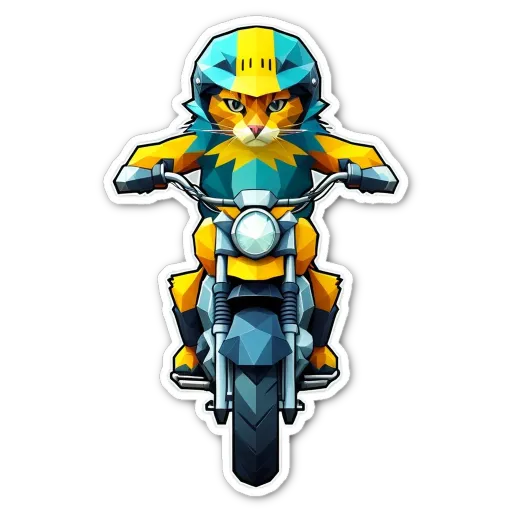 A cat riding a motorcycle in a sticker.