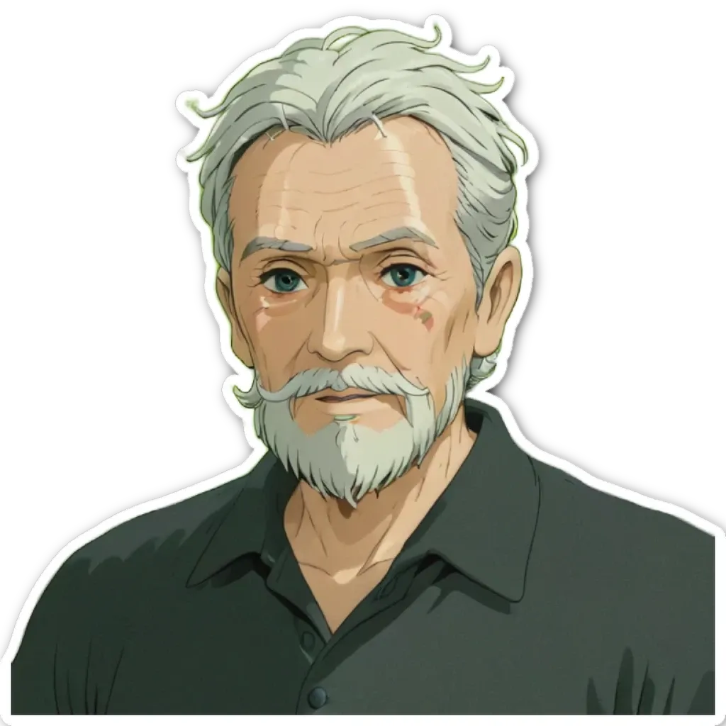 A sticker of an old man with a mustache.