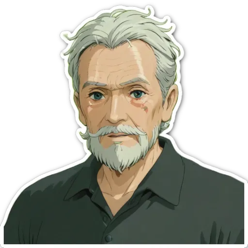 A sticker of an old man with a mustache.
