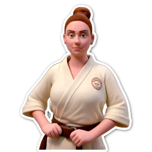 A girl is wearing a karate outfit and a belt.