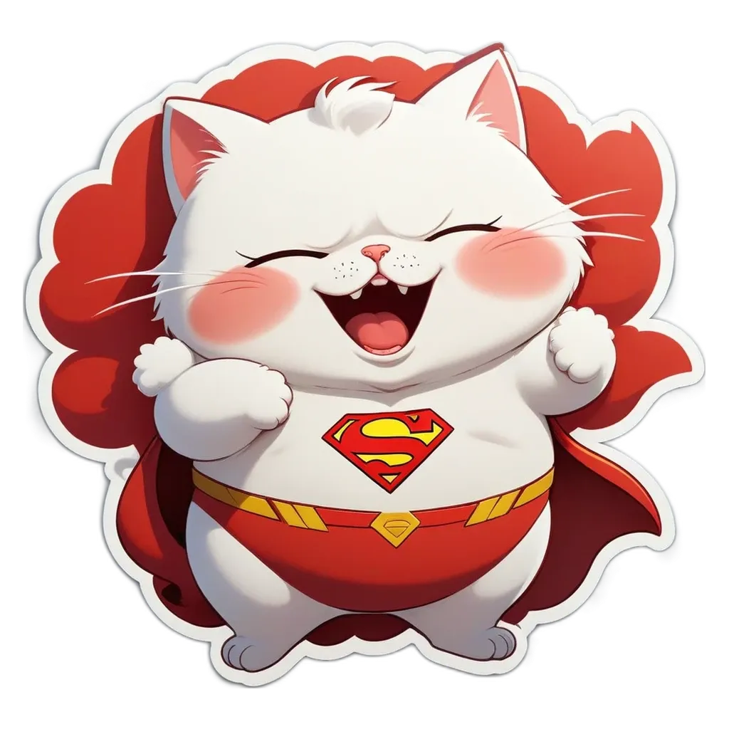 A cat wearing a cape and smiling.