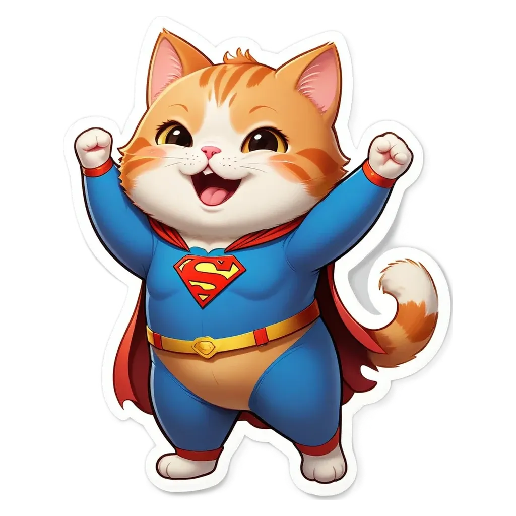 A cat wearing a blue and red costume that is a cartoon.