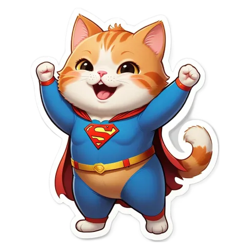 A cat wearing a blue and red costume that is a cartoon.