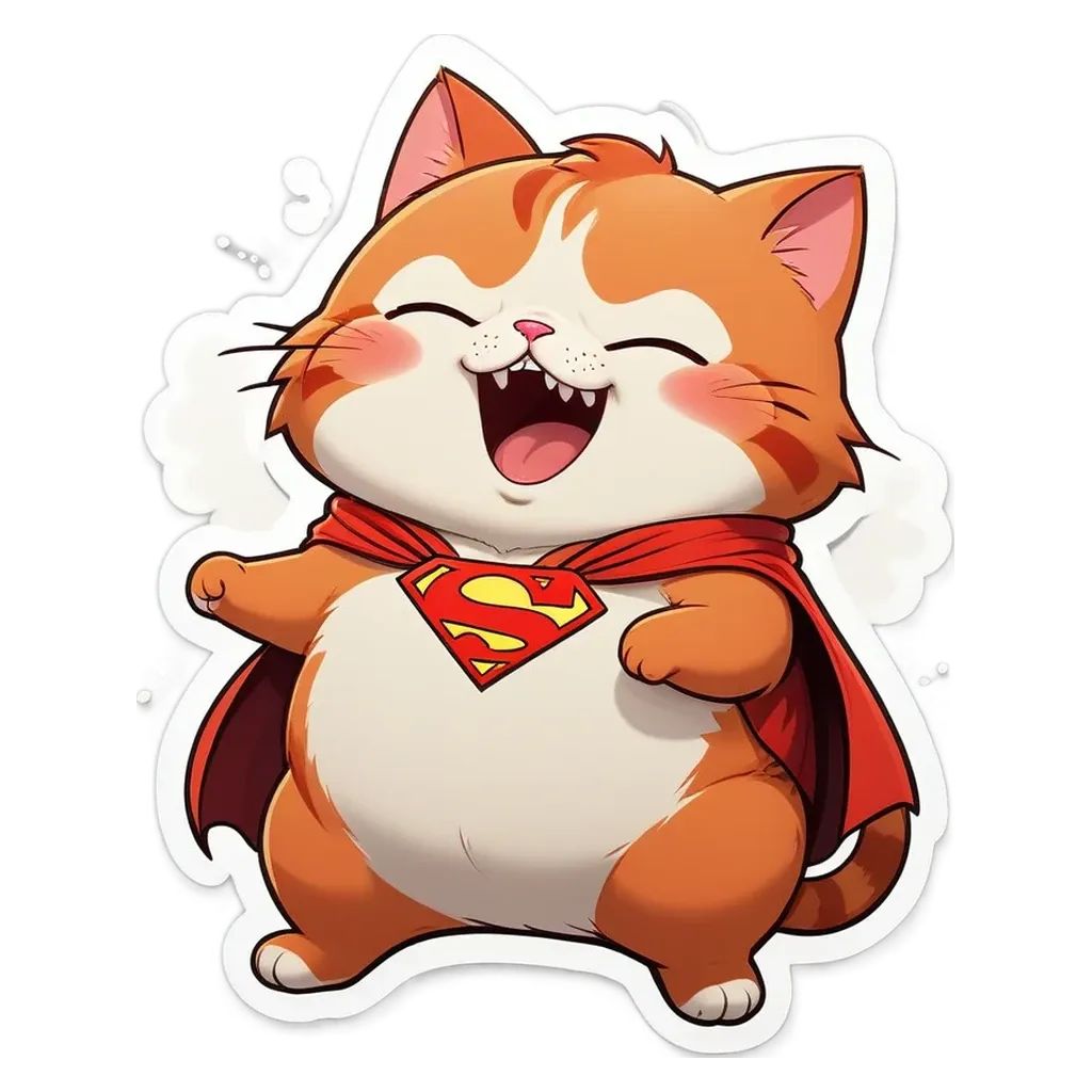 A cartoon cat wearing a cape and smiling.