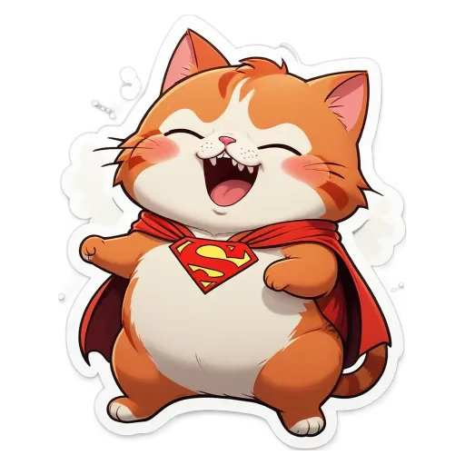 A cartoon cat wearing a cape and smiling.