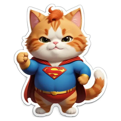 A cartoon cat in blue and red costume is superman.