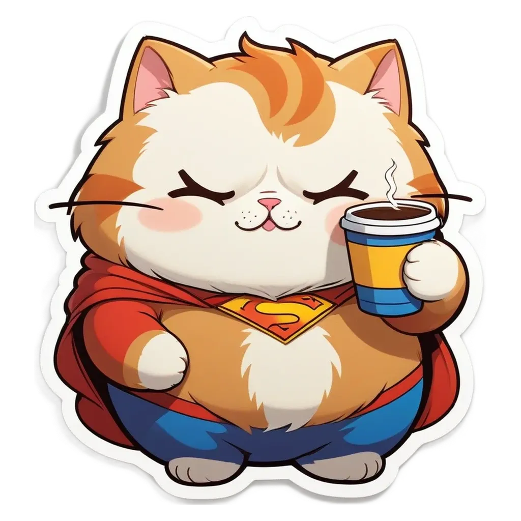 A cat wearing a cape and drinking from a cup.