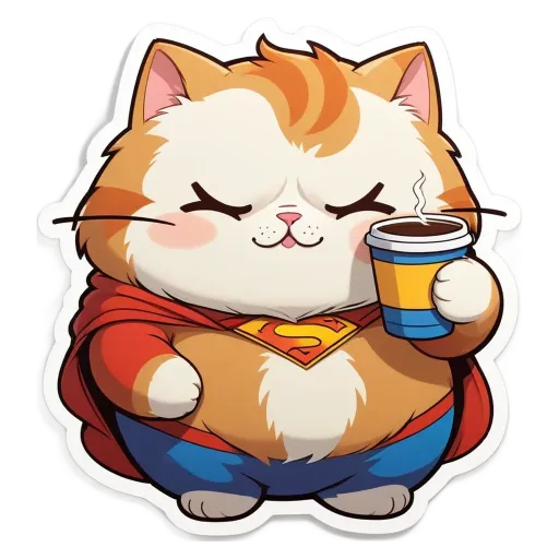 A cat wearing a cape and drinking from a cup.