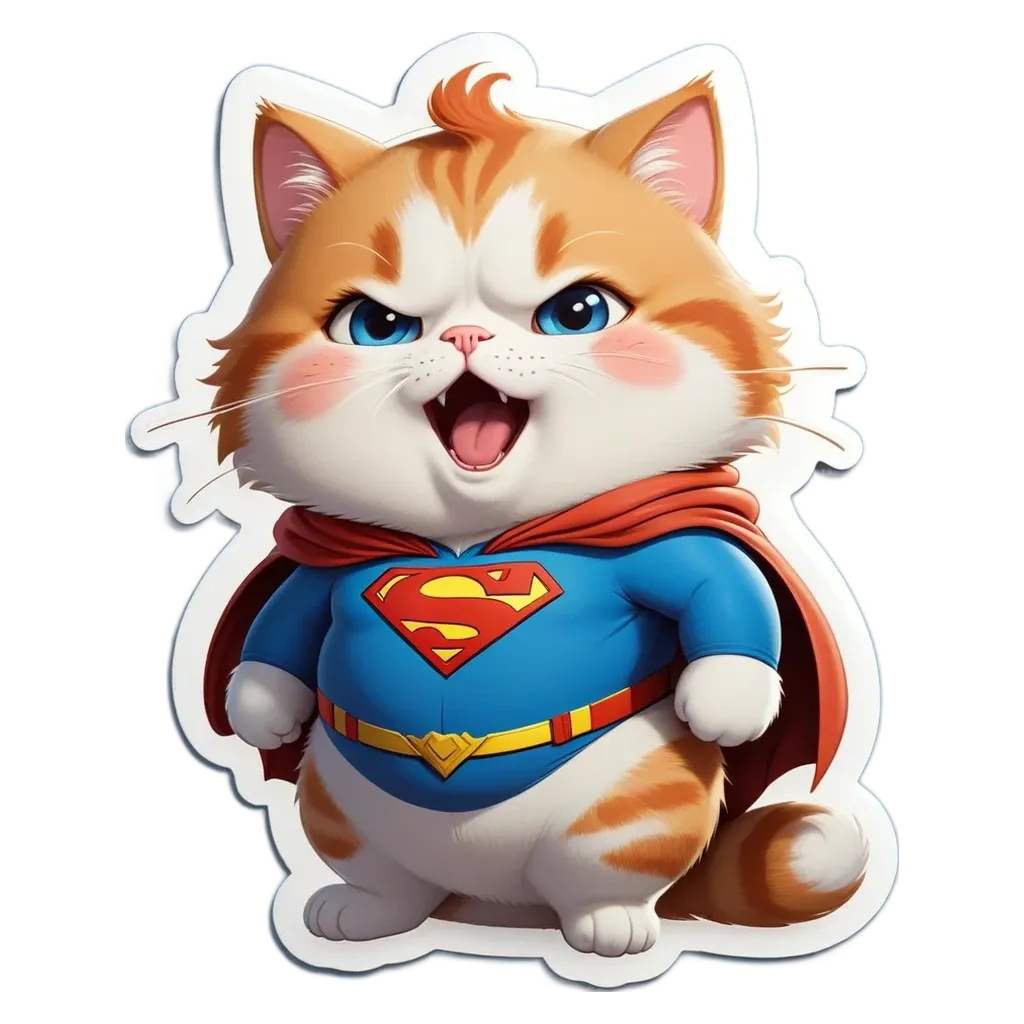 A cartoon cat wearing a blue and red costume that is superman.