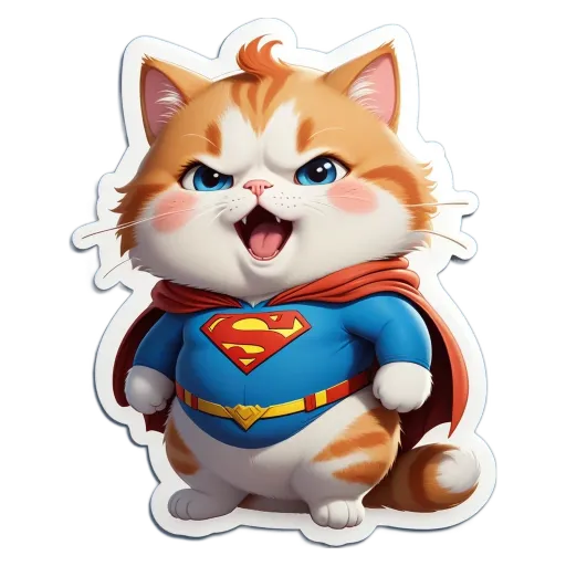 A cartoon cat wearing a blue and red costume that is superman.