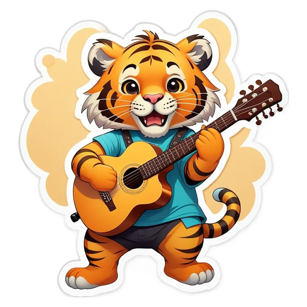 A cartoon tiger playing the guitar.