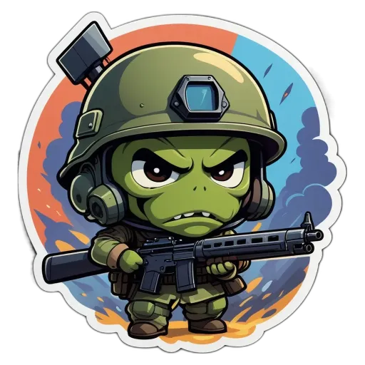 A cartoon depiction of a soldier with a rifle.