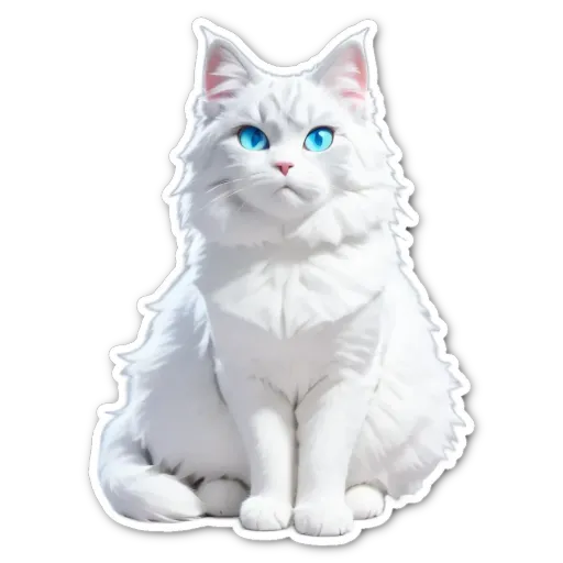 A white cat with blue eyes is sitting on a black background.