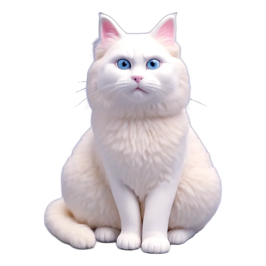 A white cat with blue eyes is sitting on a surface.
