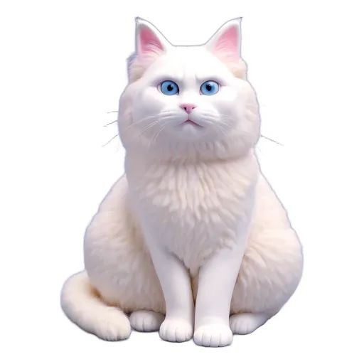 A white cat with blue eyes is sitting on a surface.