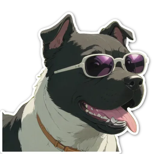 A dog wearing sunglasses is wearing a collar.