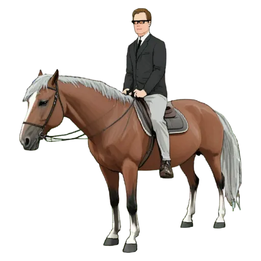 A man in a suit is riding a horse.