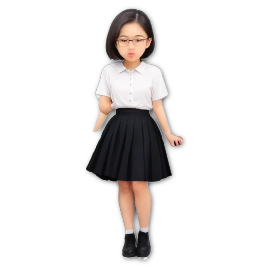 A child wearing a skirt and shirt that is posing for the camera.
