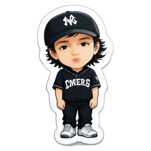 A boy is wearing a cap and a jersey that says "Cmers".