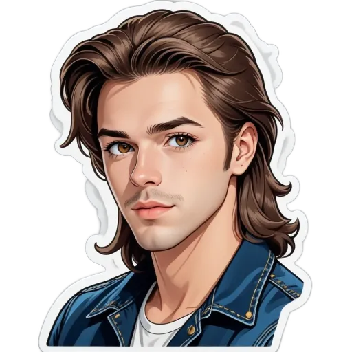 A boy with long hair and a blue jacket.