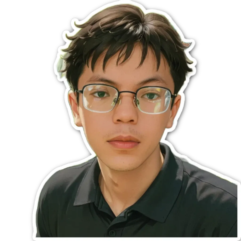 A boy wearing glasses and a black shirt.