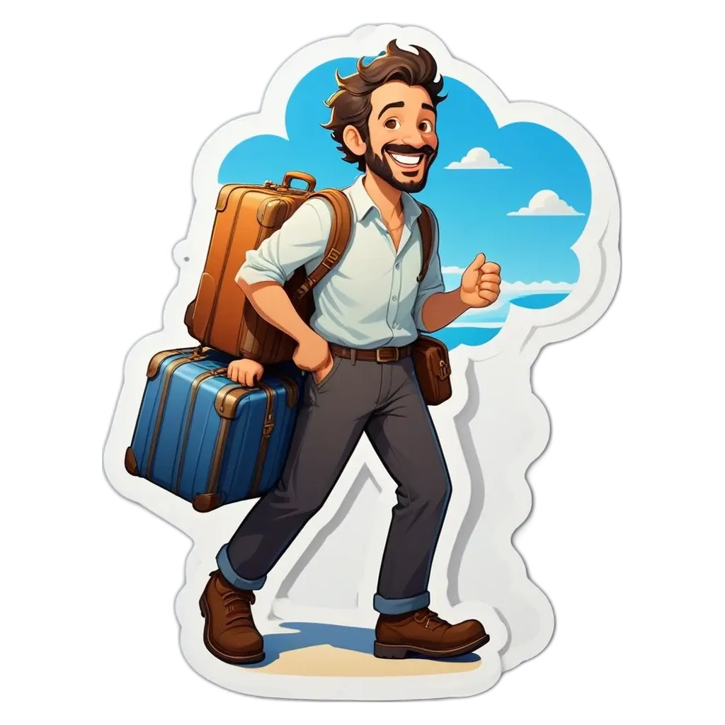 A man with luggage is shown with a thumbs up.