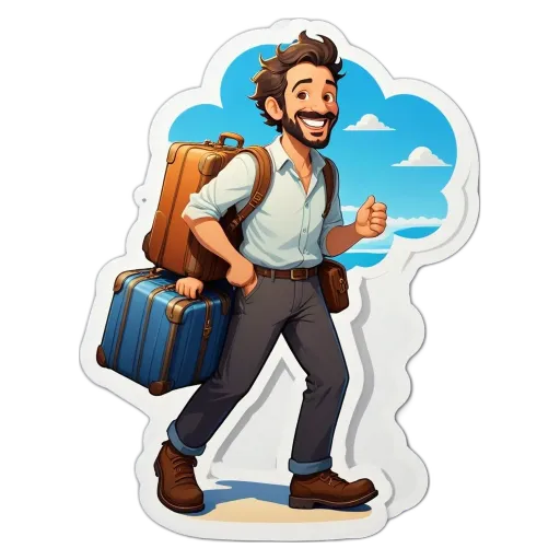 A man with luggage is shown with a thumbs up.