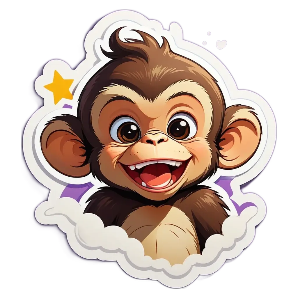 A monkey sticker with a star for a mouth.