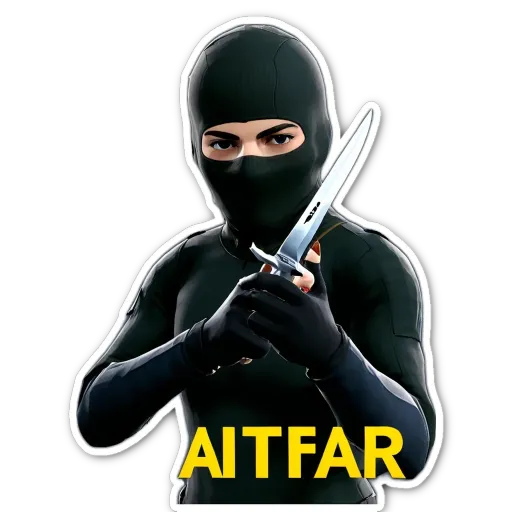 A sticker of a man with a knife in front of the word Aifar.