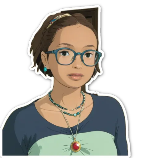 A woman wearing glasses and a necklace.
