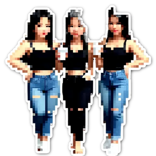 Three girls are on a black background.