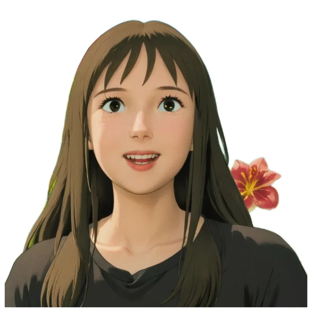 A sticker of a girl with a flower on her right cheek.