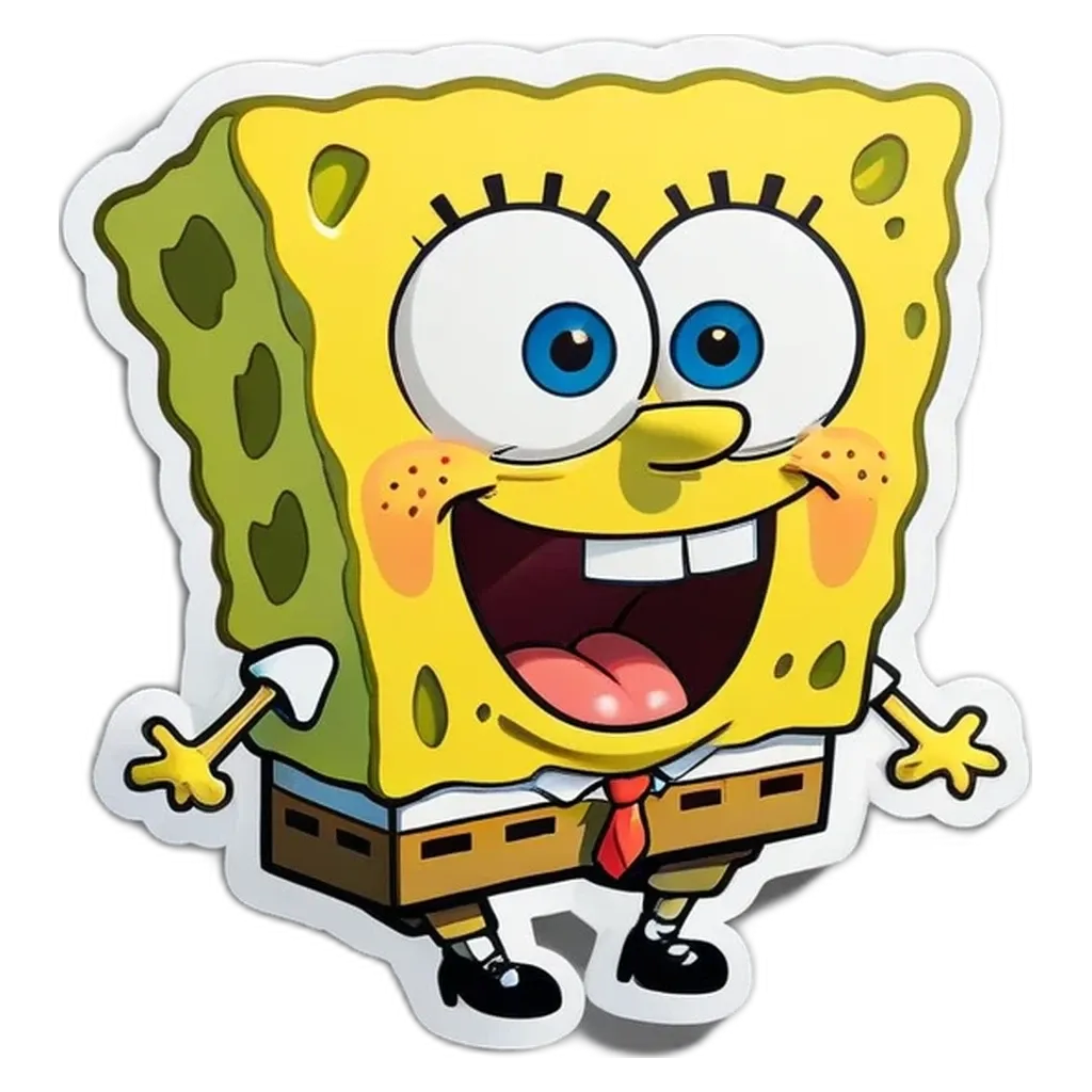 A Spongebob square sticker is on a black background.