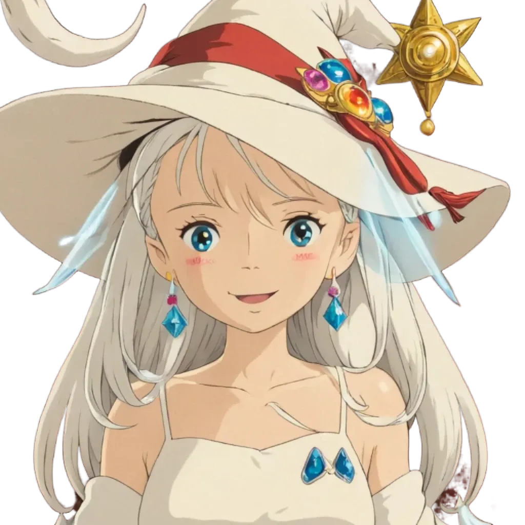 An anime character that is wearing a white hat and has blue eyes.