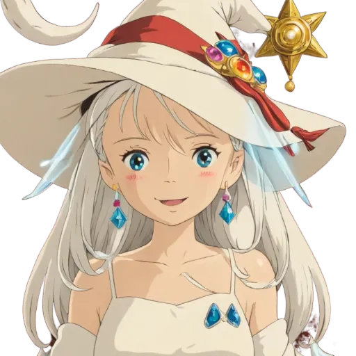 An anime character that is wearing a white hat and has blue eyes.