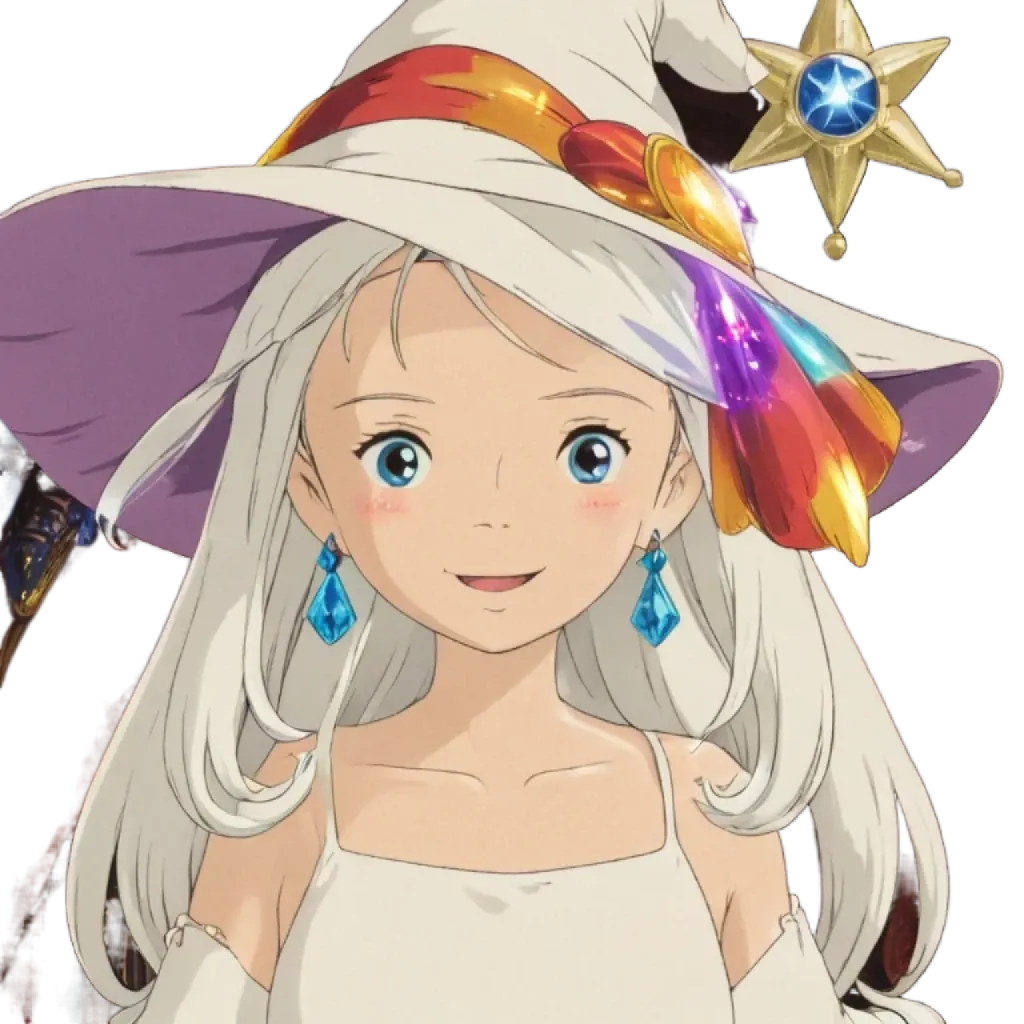An anime character that is wearing a white hat and earrings.