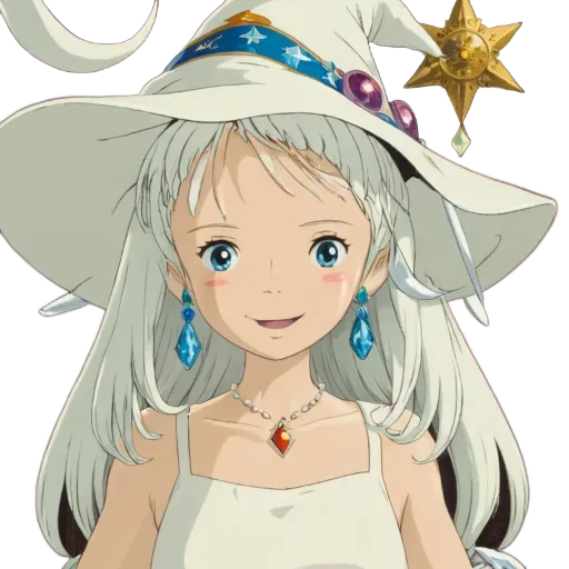 An anime character that is wearing a white hat and has blue eyes.