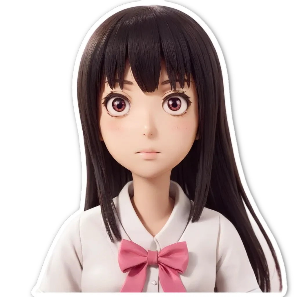 A girl with a pink bow on her right shoulder.