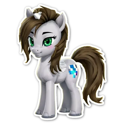 A sticker of a pony with a bandage on its left leg.