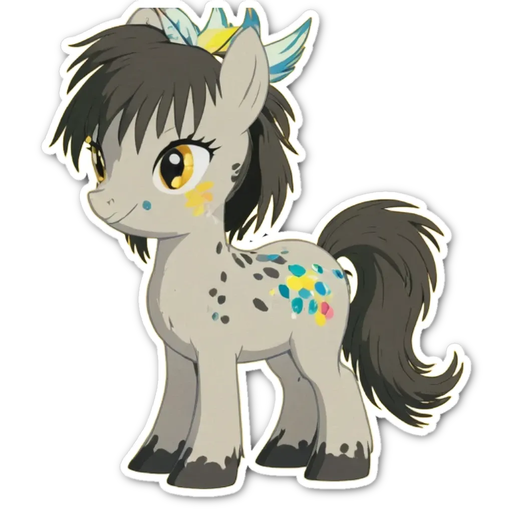 A cartoon pony with a black mane and tail.