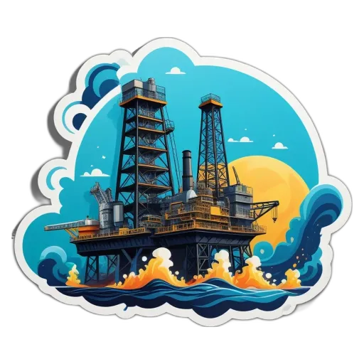 A very detailed and colorful sticker of a oil rig.