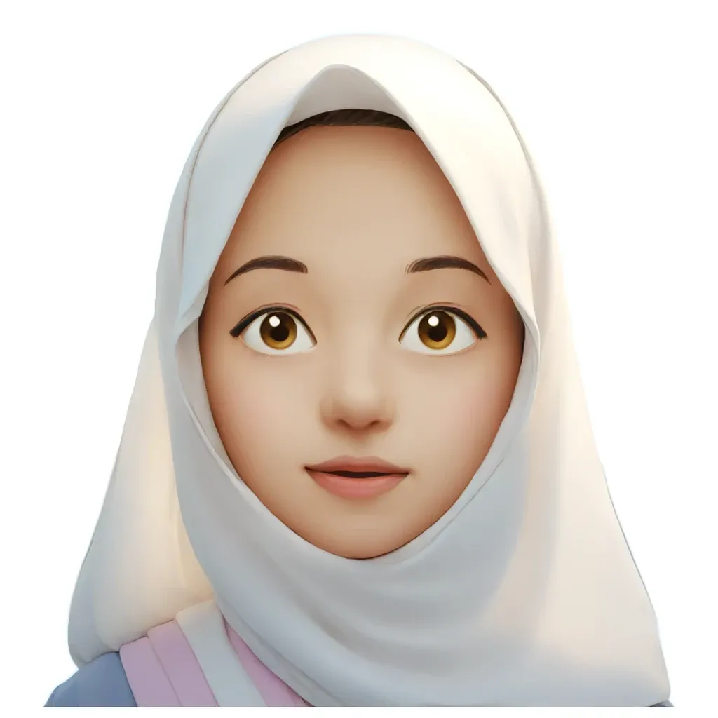A girl wearing a white scarf is sticker'd.