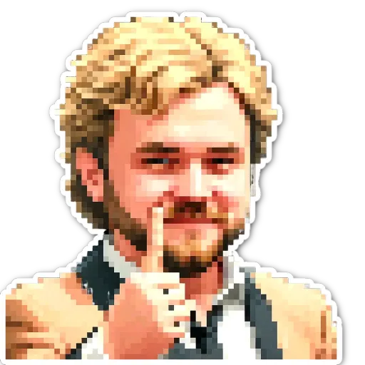 A man with a nose is pointing to something.