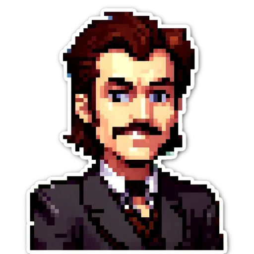 A man with a mustache and a black suit.