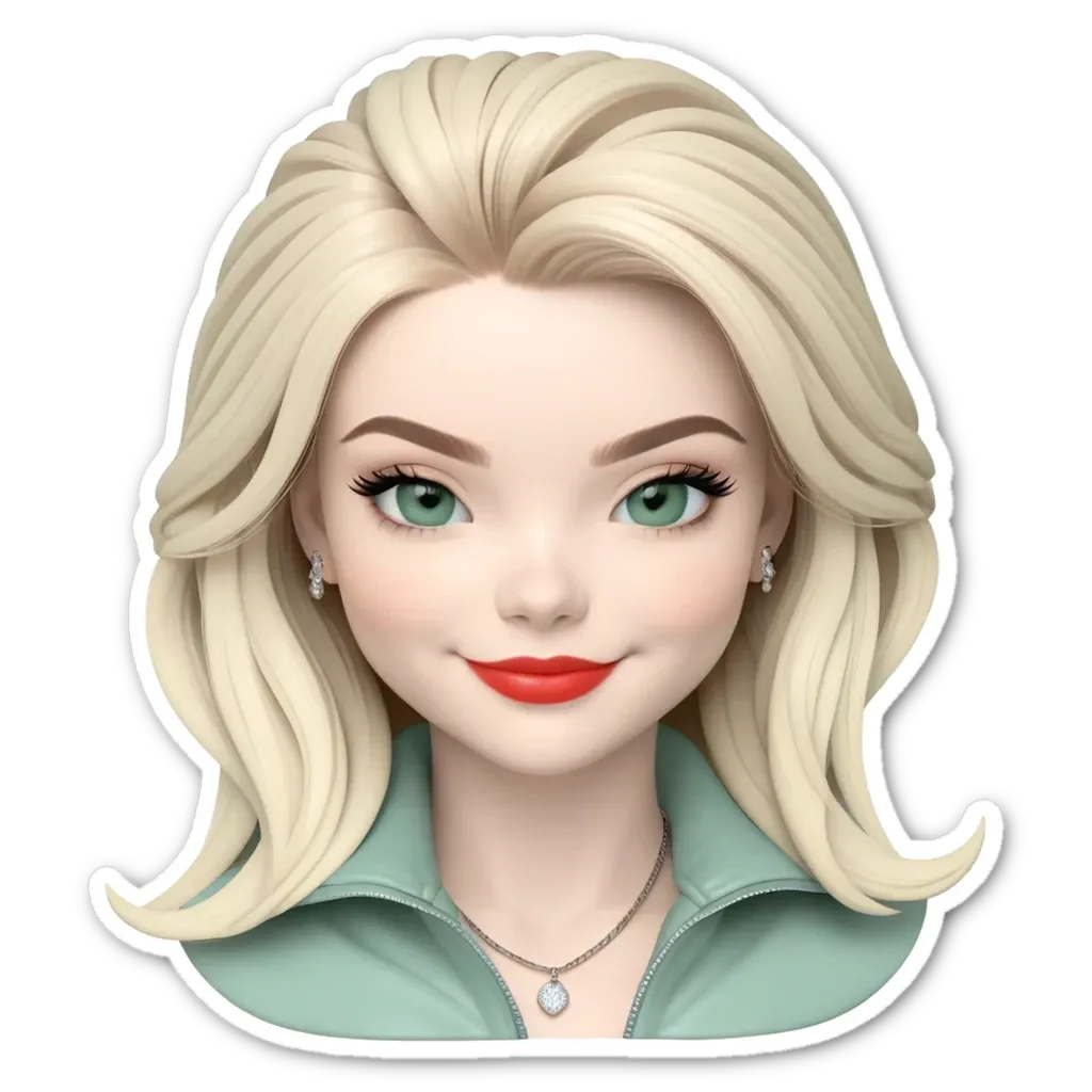 A green and white face with a red lipstick.