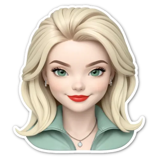 A green and white face with a red lipstick.