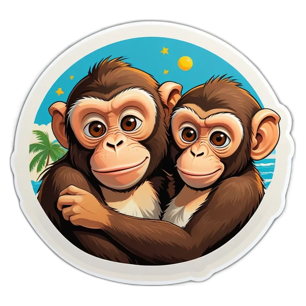 Two monkey stickers are hugging each other.