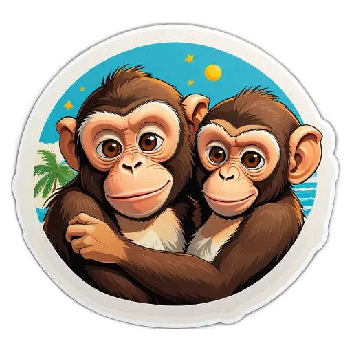 Two monkey stickers are hugging each other.